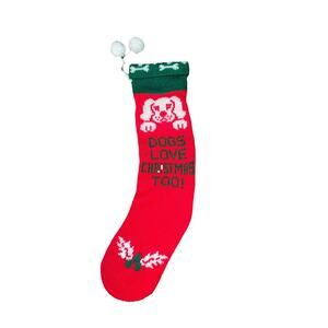 Dogs Love Christmas Too 18" Knit Pet Red Stocking Joybrite